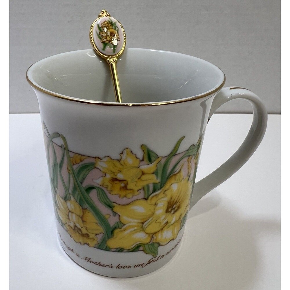 Applause Daffodil Mother’s Love Cup & Spoon Dated 1985 Vintage Coffee Tea Drink